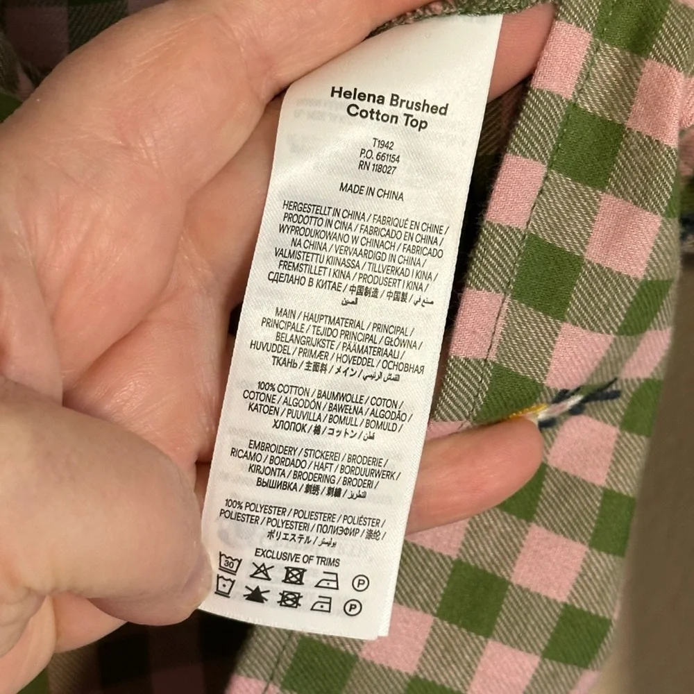 Boden Helena Brushed Cotton Ruffled Gingham and Floral Embroidered Blouse -US 8 - Picture 11 of 11